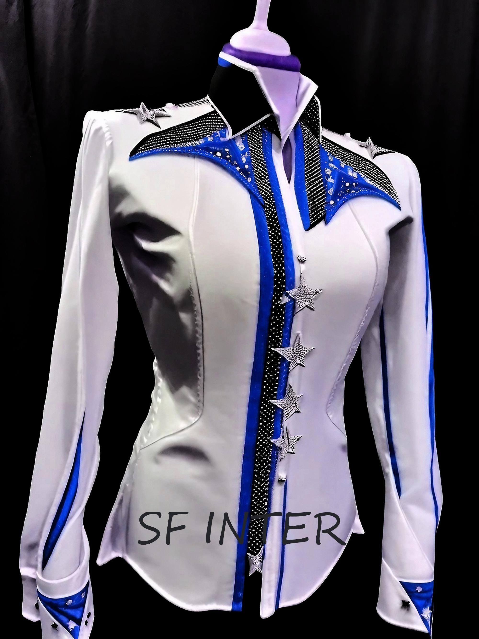 Sud Express Chemise Western Femme Rods - Bleue à Paillettes Et Fermeture éclair - Occasion Taille S Rodeo Plus