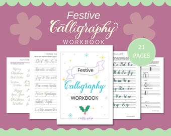 Festive calligraphy Workbook, Christmas Lettering, digital practice sheets, pdf workbook, instant download