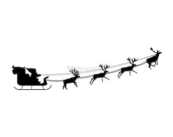 Santa Slitta e renne, immagine SVG, DXF, PNG, Natale, download istantaneo.