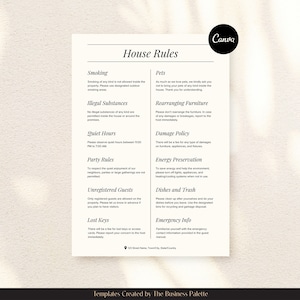 Letrero de normas de la casa de Airbnb / Personalizable en Canva / Tamaños carta y A4 / Letreros para anfitriones de alquileres vacacionales VRBO / Póster con guía de llegada de huéspedes