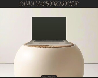 Canva Macbook Mockup Vorlage | Laptop Gerät | Minimalistische elegante Ästhetik | Neutral Innen | Produktmockup | Website Präsentation