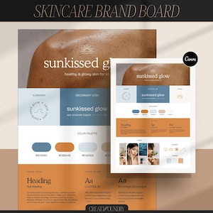 Tablero de marca de cuidado de la piel / Plantilla Canva / Kit prediseñado / Totalmente personalizable / Tablero de inspiración para belleza y estética / Identidad de marca vibrante