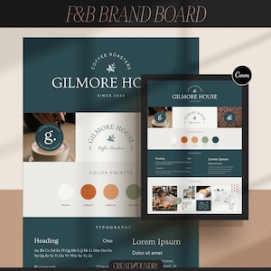 Tablero de marca de alimentos y bebidas / Plantilla Canva / Kit de marca prediseñado / Totalmente personalizable / Tablero de estado de ánimo para cafeterías o restaurantes / Logotipos de cafeterías acogedoras