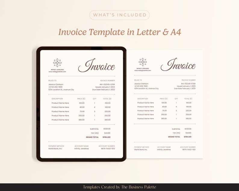 Invoice In Cursive Beige Minimalist Invoice Template | Customizable in Canva | Letter & A4 ...