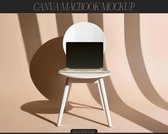 Canva Macbook Mockup Vorlage | Laptop Gerät | Minimalistische elegante Ästhetik | Beige Innenwand | Produktmockup | Website Präsentation