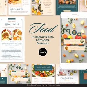 Food Instagram Posts & Stories | Customizable in Canva | 45 Templates | Social Media Marketing for Foodie Blogger | Dietician Recipe Content