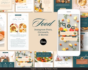 Food Instagram Posts & Stories | Customizable in Canva | 45 Templates | Social Media Marketing for Foodie Blogger | Dietician Recipe Content
