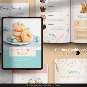 Criador de livro de receitas de panificação | Personalizável no Canva | Modelo de 42 páginas | Tamanho carta | E-book pastel para blogueiros de culinária e chefs de confeitaria