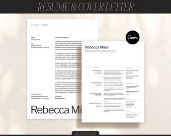 Moderner Business-Lebenslauf in Schwarz und Grau | Anpassbar in Canva | Letter & A4 | Vorlagen für Berufstätige | Kostenloses Anschreiben