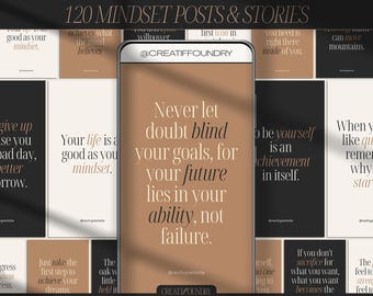 120 Mindset Zitate Instagram Bundle | Canva Vorlagen | 60 Beiträge & 60 Geschichten | Done For You Inspirierende Sprüche für Motivationscoaches
