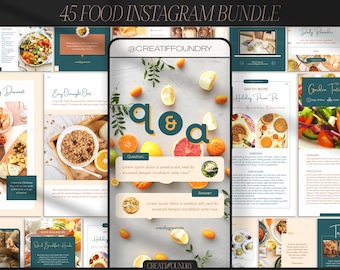 45 Lebensmittel Instagram Bündel | Canva Vorlagen | 32 Beiträge 13 Geschichten | Content Marketing für Köche und Inhaber kleiner Unternehmen der Lebensmittel- und Getränkeindustrie