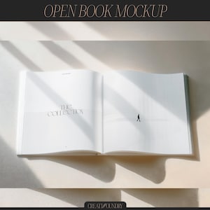 Mockup di libro aperto / File PSD e JPG / Photoshop o Photopea / Flatlay di diario quadrato / Mockup di opuscolo per creatori / Impostazione beige estetica