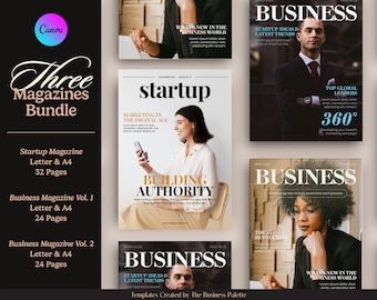 Business & Startup Magazines Bundle | Set of Three Templates | Customizable in Canva | Articles or Editorials for Brands and Small Business