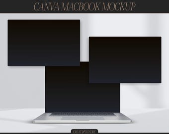 Canva MacBook Mockup-Vorlage | Professionelles Laptop-Gerät | Graues, modernes, minimalistisches Design | Kreative Website-Portfolio-Präsentation