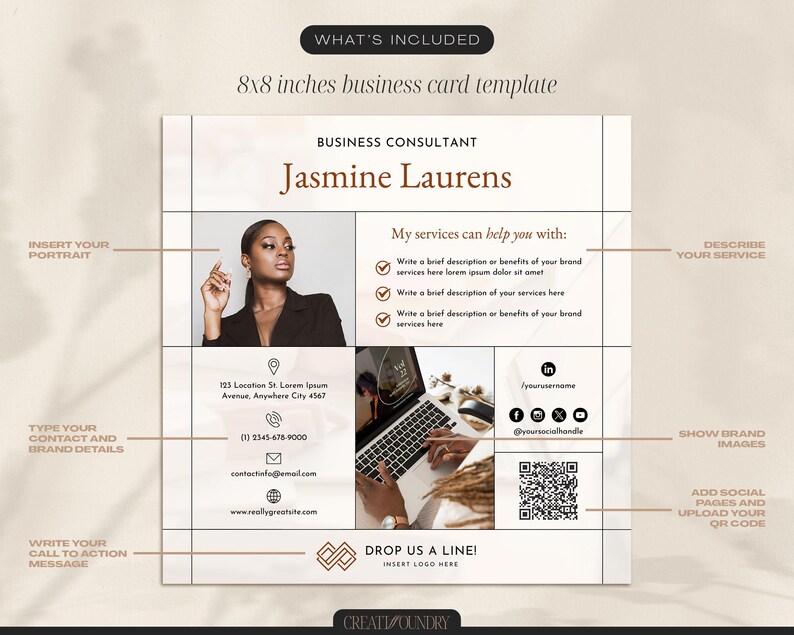 Square Digital Business Card With QR Code | Customizable in Canva | 8 ...