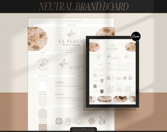 Neutral Brand Board | Canva Template | Premade Branding Kit | Fully Customizable | Mood Board for Minimalist Brands | Available in Two Sizes