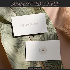Mockup de cartão de visita | Arquivos PSD e JPG | Photoshop ou Photopea | Mockup de convite de papel frente e verso | Cartão Flatlay Boho estético