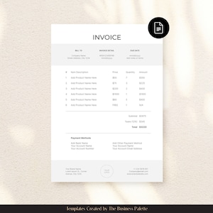 Plantilla de factura para empresas basadas en productos / Totalmente personalizable con Google Docs / Tamaños Carta y A4 / Uso impreso o digital