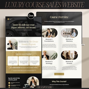 Site de Vendas de Cursos de Luxo | Modelo Canva | Página de Destino Pré-Criada | Funil de Marketing Elegante para Coaches, Consultores e Pequenas Empresas