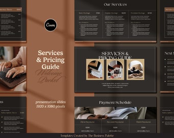 LEONE Service & Pricing Guide Slides | Customizable in Canva | 20 Presentation Templates | Welcome Packet for Service-Based Businesses