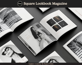 Lookbook minimalista / Revista digital cuadrada / Plantillas Canva de 20 páginas / 20 x 20 cm / Catálogo de moda elegante / Portafolio de fotografía de productos