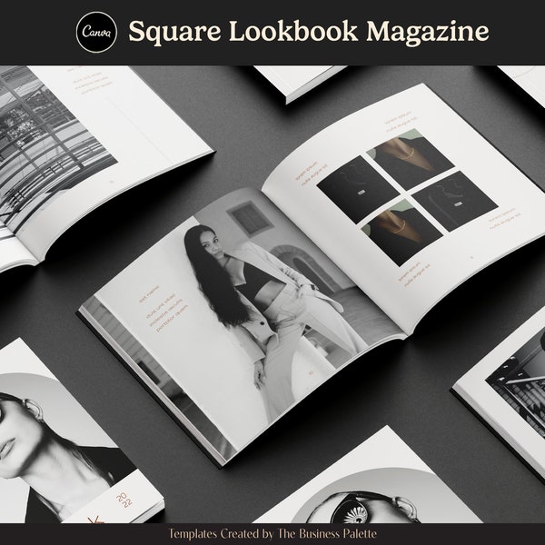 Minimalistisches Lookbook | Quadratisches Digitales Magazin | 20 Seiten Canva Vorlagen | 20x20cm | Eleganter Mode-Katalog | Produktfotografie Portfolio