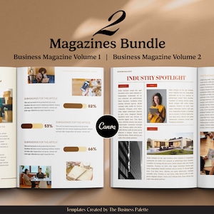 Two Magazines Bundle | Business Magazines Vol. 1 and 2 | Letter & A4 | Edit in Canva | Digital Newsletter or Lead Magnet Ebook for Startups