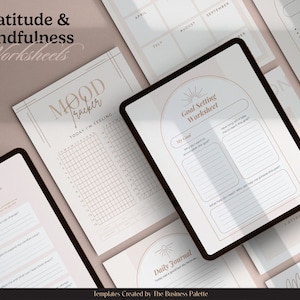 Hojas de trabajo de gratitud y atención plena / PDF listo para usar / Personalizable en Canva / Tamaño carta / Salud mental / Mensaje de diario / Entrenador de mentalidad
