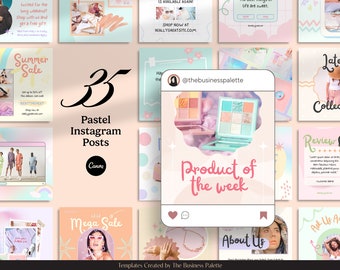 35 Pastel Instagram Posts for Boutique Businesses | Customizable in Canva | Cute Aesthetic Templates for Jewelry Stores & Fashion Brands
