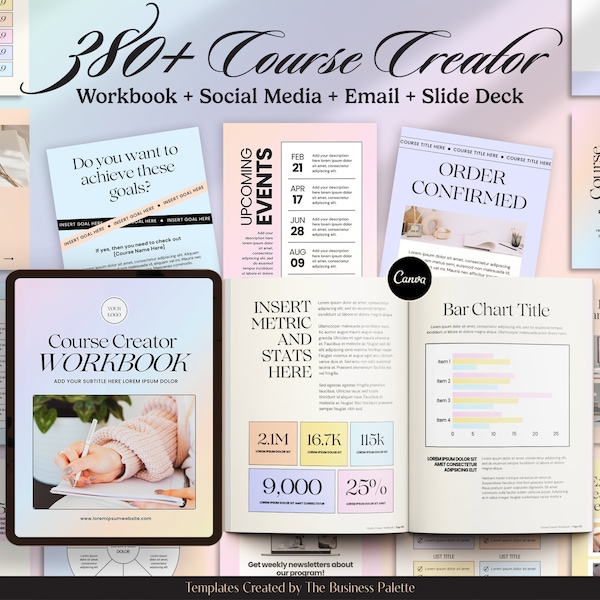 Bundle of Course Creator Templates | Edit in Canva | Workbook + Posts + Stories + Pin + Email + Slide Deck Presentation | IRIS Marketing Set