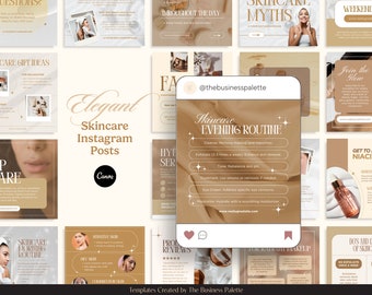 Elegant Skincare Instagram Posts | Customizable in Canva | 50 Templates | Gold & White Theme | Social Media Beauty Contents for Esthetician
