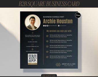 B2B Square Digital Business Card with QR Code | Customizable in Canva | 8"x8" | Consultant 1-Page Flyer | Brand Services Marketing Template