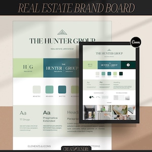Tablero de marca inmobiliaria / Plantilla de Canva / Kit de marca prediseñado / Tablero de estado de ánimo personalizable para agentes inmobiliarios y de vivienda / Guía de estilo de logotipos