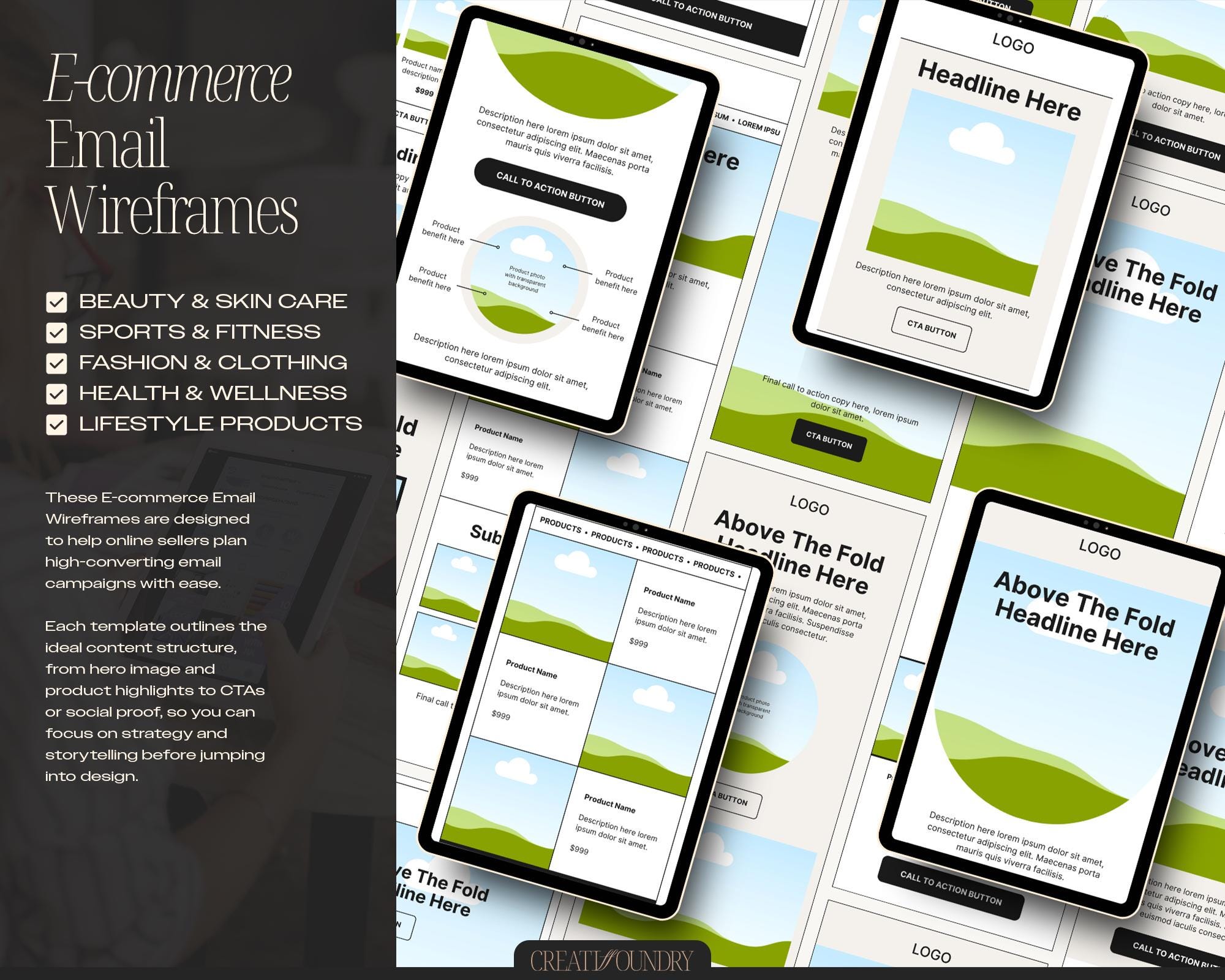 Email Wireframes Set 1 | 10 Editable Canva Templates | Drag-and-drop ...