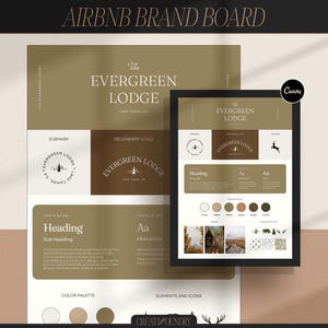 Tablero de marca de Airbnb / Plantilla de Canva / Kit de marca prediseñado / Totalmente personalizable / Tablero de inspiración para alquileres vacacionales / Negocios de cabañas acogedoras