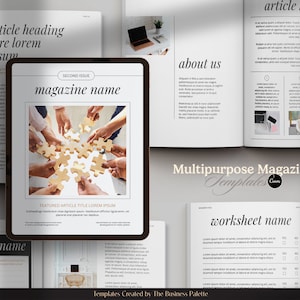 Multifunctioneel tijdschrift | Aanpasbaar in canvas | Sjabloon voor 10 pagina&#39;s | Letter-formaat | Artikelen en hoofdartikelen | E-boek met loodmagneet | Nieuwsbrieven