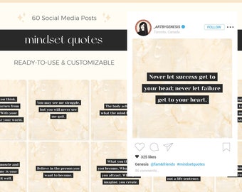 60 Mindset Quotes | Ready-To-Use Instagram Posts & Customizable Canva Templates | 1080 x 1080 Pixels | Motivational Content for Bloggers