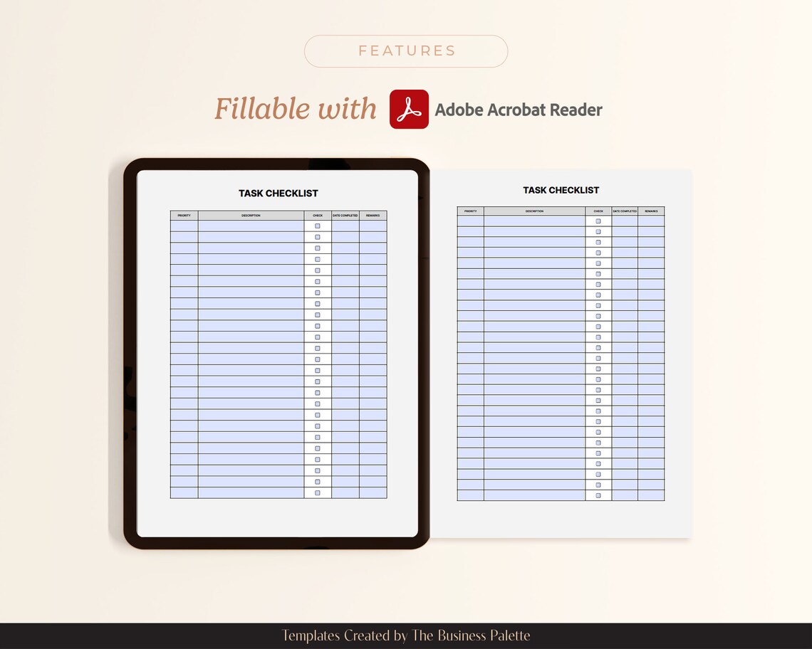 Task Size Paper Task Checklist Template | Fillable in Adobe Acrobat | Fully ...