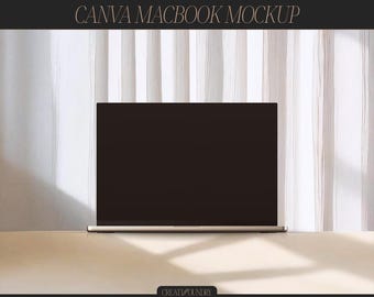 Canva Macbook Mockup Vorlage | Laptop Gerät | Minimalistische elegante Ästhetik | Skandinavisches Interieur | Produktmockup | Website Präsentation