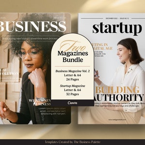 Può includere: Un pacchetto di due riviste di business. La copertina della prima rivista presenta una donna con gli occhiali e il titolo "BUSINESS" in grandi lettere bianche. La copertina della seconda rivista ha il titolo "startup". Il pacchetto include una "Business Magazine Vol. 2" e una "Startup Magazine".