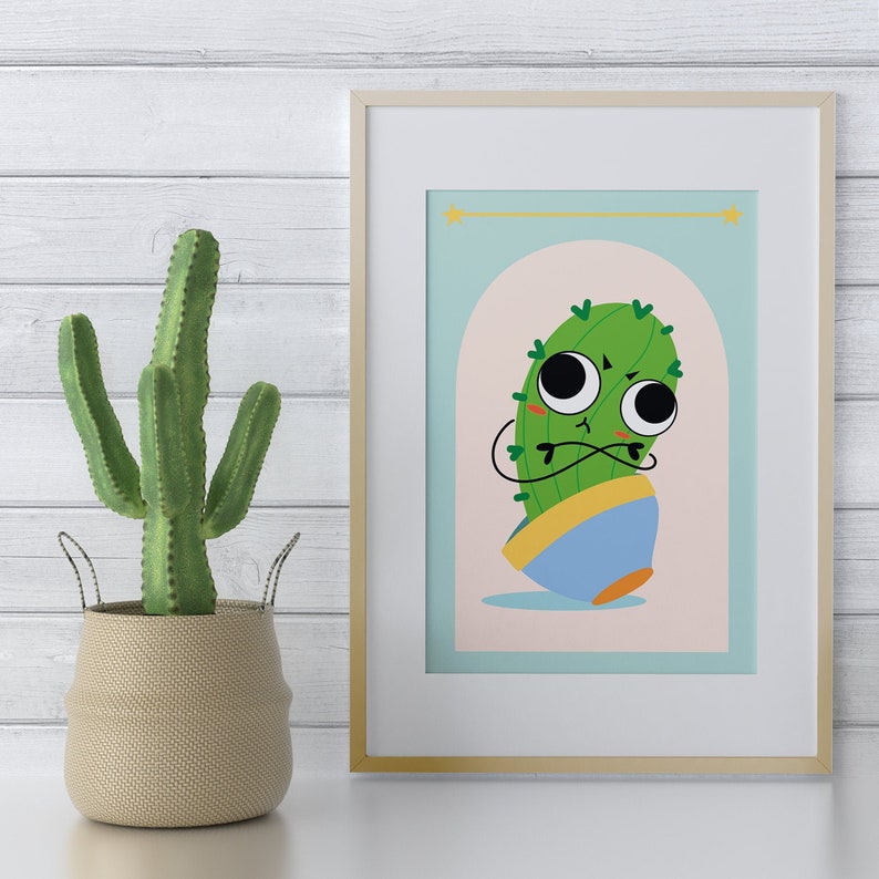 Cactus with Googly Eyes Printable Poster Angry Plant Digital Etsy