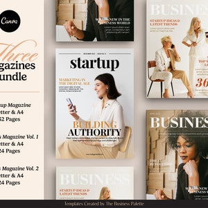 Paquete de tres revistas / Startup + Business Vol. 1 y 2 / Personalizable en Canva / Plantillas de ebooks para captar clientes potenciales o boletines informativos de marca