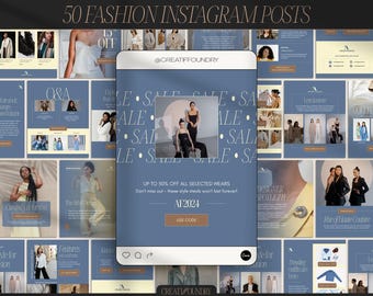 Butter Gelb und Blau Fashion Instagram Posts | Personalisierbar in Canva | 50 Vorlagen | E-Handel | Brand Social Media Marketing