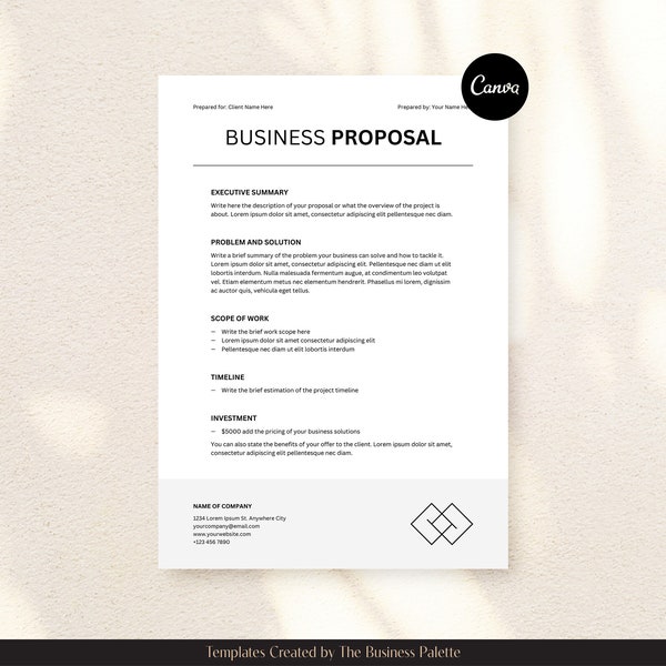 Business Proposal | Customizable in Canva | Letter & A4 Sizes | Minimalist Proposal Layout for Small Businesses | Simple Client Pitch Design