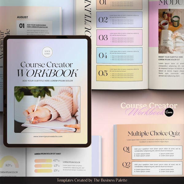 IRIS Course Creator Workbook | Customizable in Canva | 100 Pages Template | Letter & A4 | Pastel Gradients | Business Toolkit for Coaches