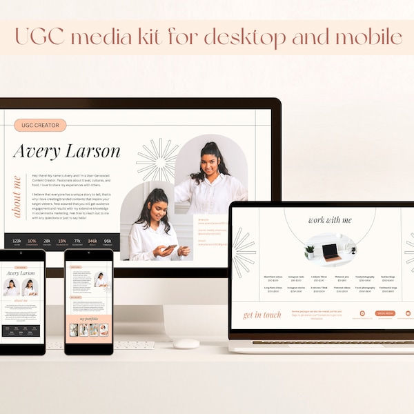 UGC Creator Media Kit and Rates for Desktop and Mobile | User-Generated Content Creator Portfolio | Customizable in Canva | 3 Pages Template