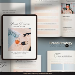 Cuaderno de trabajo de estrategia de marca con contenido real / Personalizable en Canva / Plantilla de 44 páginas / Tamaño carta / Branding DIY / Identidad de marca de startup