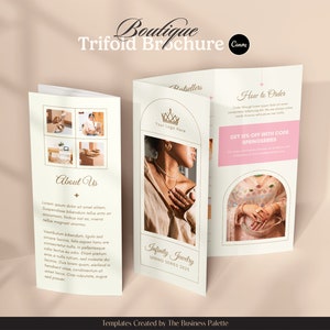 Folleto Tríptico para Tiendas y Boutiques de Lujo / Personalizable en Canva / Tamaño Carta / PDF Imprimible / Diseño Estético Folleto Marketing
