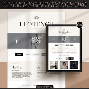 Tablero de marca de lujo y moda / Plantilla Canva / Kit de marca prediseñado / Totalmente personalizable / Guía de estilo para boutiques sofisticadas