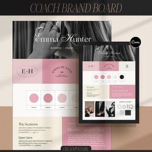 Tablero de marca Coach / Plantilla Canva / Kit de marca prediseñado / Totalmente personalizable / Tablero de estado de ánimo rosa para mujeres emprendedoras / Coaching empresarial